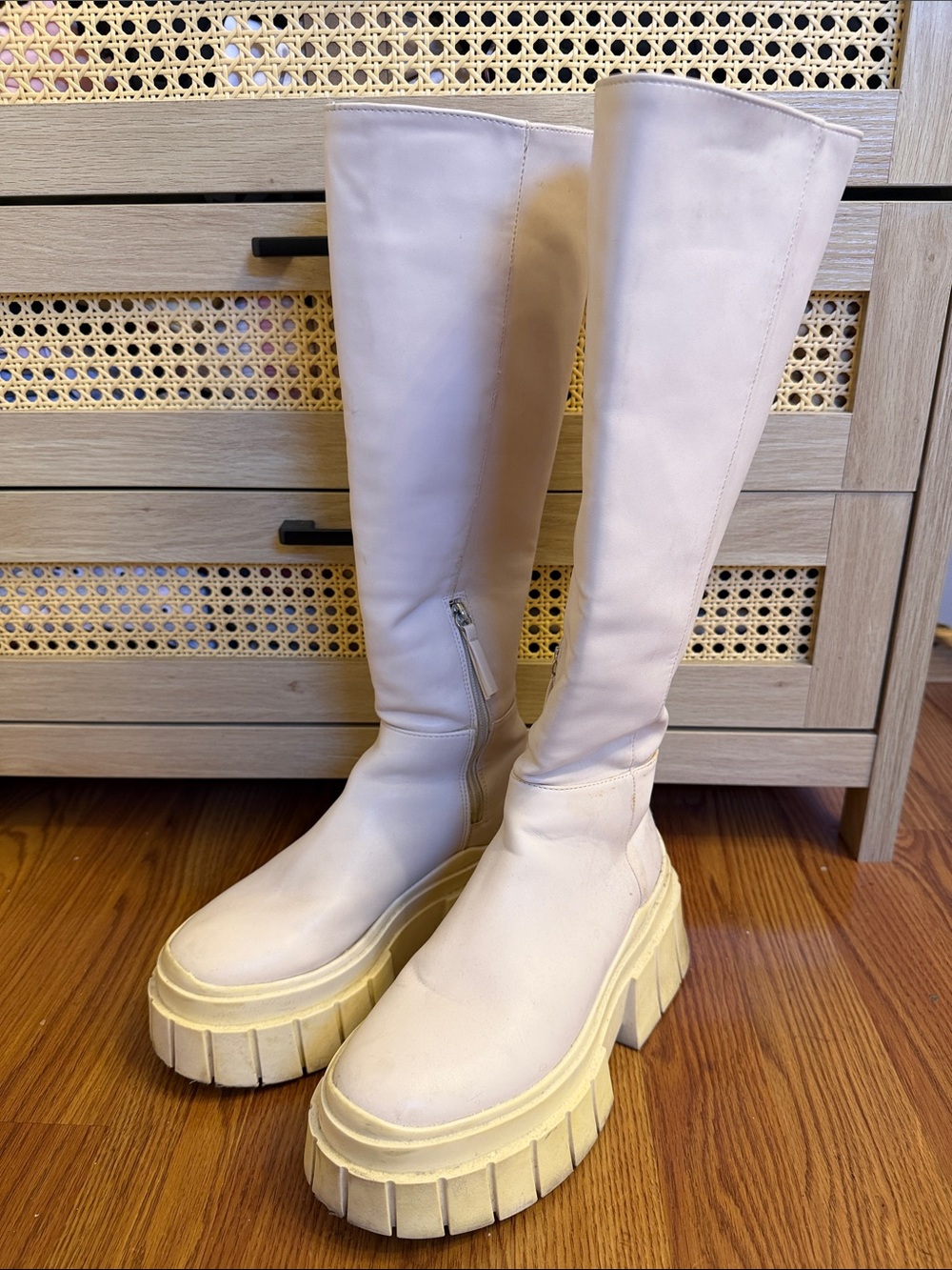 Bershka Cream Over-The-Knee Chunky Platform Boots